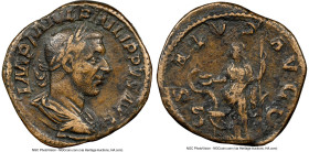 Philip I (AD 244-249). AE sestertius (31mm, 22.40 gm, 7h). NGC VF 5/5 - 2/5. Rome. IMP M IVL PHILIPPVS AVG, laureate, draped, and cuirassed bust of Ph...