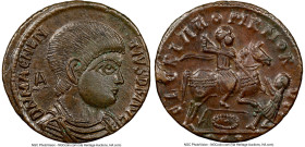 Magnentius (AD 350-353). AE2 or BI centenionalis (20mm, 3.99 gm, 1h). NGC AU 4/5 - 5/5. Lugdunum, 2nd officina, AD 350-353. D N MAGNEN-TIVS P F AVG, b...