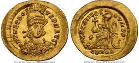 Theodosius II, Eastern Roman Empire (AD 402-450). AV solidus (21mm, 4.47 gm, 6h). NGC Choice AU 5/5 - 4/5. Constantinople, AD 441. D N THEODOSI-VS P F...