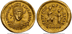 Theodosius II, Eastern Roman Empire (AD 402-450). AV solidus (21mm, 4.50 gm, 6h). NGC AU 5/5 - 4/5. Constantinople, 10th officina, AD 425-429. D N THE...