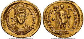 Theodosius II, Eastern Roman Empire (AD 402-450). AV solidus (20mm, 4.31 gm, 6h). NGC Choice VF 5/5 - 4/5. Constantinople, 4th officina, ca. AD 424-42...