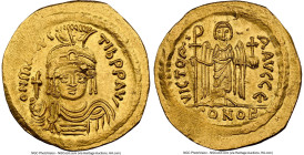 Maurice Tiberius (AD 582-602). AV solidus (18mm, 4.16 gm, 7h). NGC MS 4/5 - 3/5, edge bend, clipped. Antioch, 5th officina. o N mAVRC-TIb PP AVG, pear...
