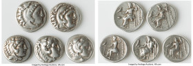 ANCIENT LOTS. Greek. Macedonian Kingdom. Ca. 4th-3rd centuries. Lot of five (5) AR drachms. VG-Choice Fine, die shift. Includes: Five Macedonian AR dr...