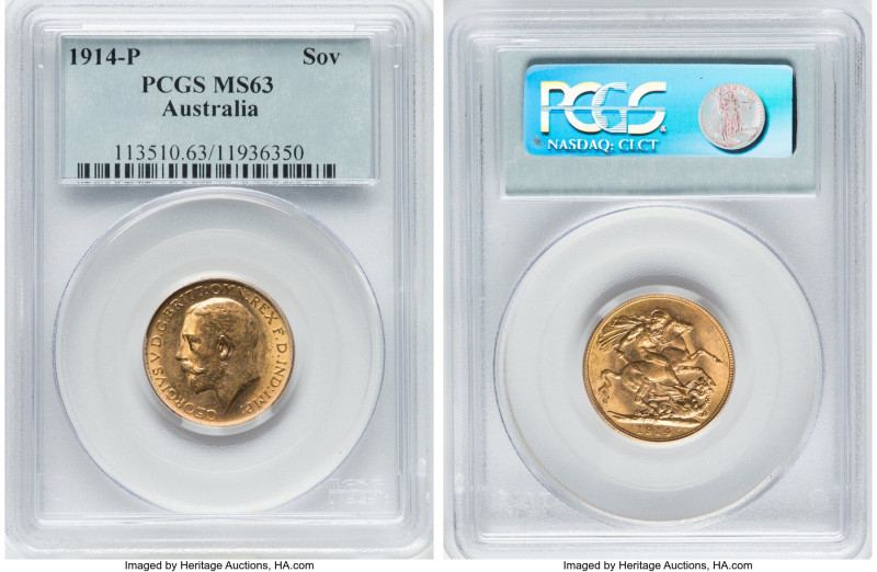 George V gold Sovereign 1914-P MS63 PCGS, Perth mint, KM29. HID09801242017 © 202...