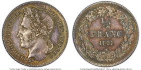 Leopold I 1/2 Franc 1834 MS62 PCGS, Brussels mint, KM6. Hints of lavender, blush, and teal graces the near-Choice surfaces. HID09801242017 © 2024 Heri...