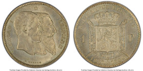 Leopold II Pair of Certified Assorted Francs PCGS, 1) Franc 1880 MS63, KM38. 50th Anniversary of Independence 2) Franc 1886 MS62, KM29.1. "DER BELGEN"...