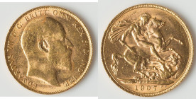 Edward VII gold Sovereign 1907-P AU, Perth mint, KM15, Fr-33. 21mm. 7.98gm. HID09801242017 © 2024 Heritage Auctions | All Rights Reserved
