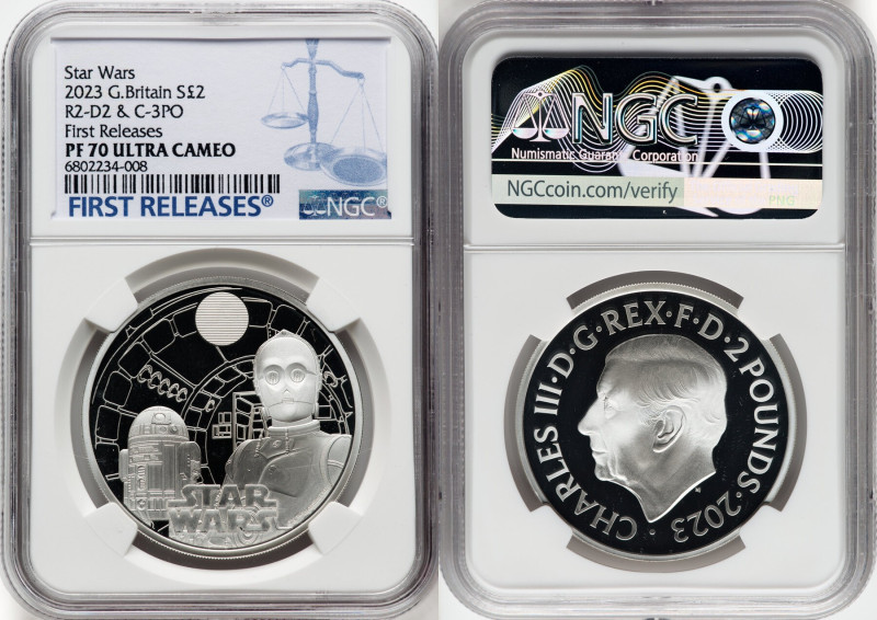 Charles III silver Proof "R2-D2 & C-3PO" 2 Pounds (1 oz) 2023 PR70 Ultra Cameo N...