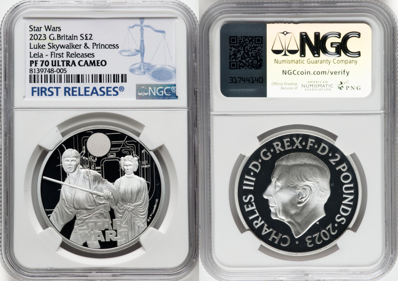 Charles III silver Proof "Luke Skywalker & Princess Leia" 2 Pounds (1 oz) 2023 P...