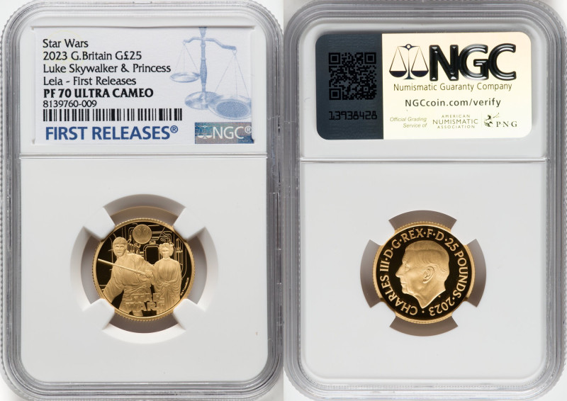 Charles III gold Proof "Luke Skywalker & Princess Leia" 25 Pounds (1/4 oz) 2023 ...