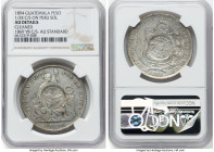 Republic Counterstamped Peso 1894 AU Details (Cleaned) NGC, KM224. 1/2 Real Counterstamp (AU Standard) on (host) Peru Republic Sol 1869-YB. HID0980124...