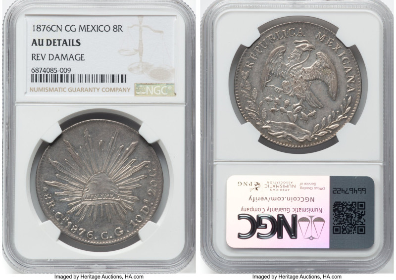 Republic Pair of Certified Assorted 8 Reales AU Details NGC, 1) 1876 Cn-CG AU De...