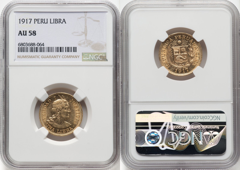 Republic gold Libra 1917 AU58 NGC, Lima mint, KM207, Fr-73. HID09801242017 © 202...