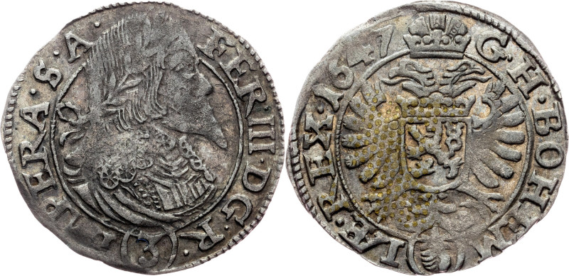 Ferdinand III., 3 Kreuzer 1647, Prague Ferdinand III., 3 Kreuzer 1647, Prague, 1...