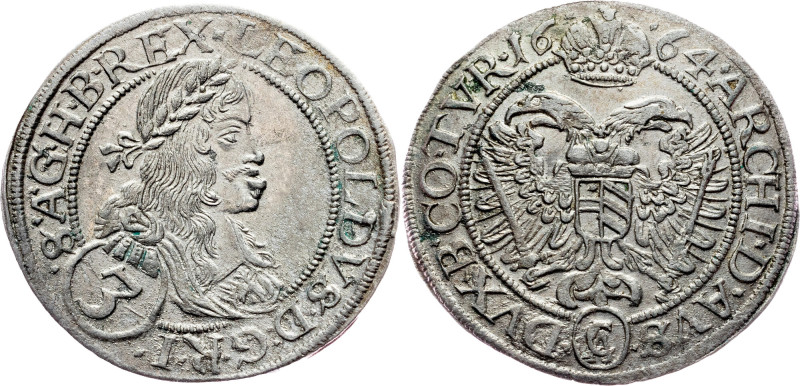 Leopold I., 3 Kreuzer 1664, Vienna Leopold I., 3 Kreuzer 1664, Vienna, 1,604 g, ...