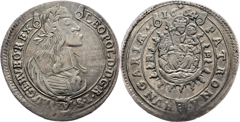 Leopold I., 15 Kreuzer 1664, KB Leopold I., 15 Kreuzer 1664, KB, 6,089 g, Ag, to...