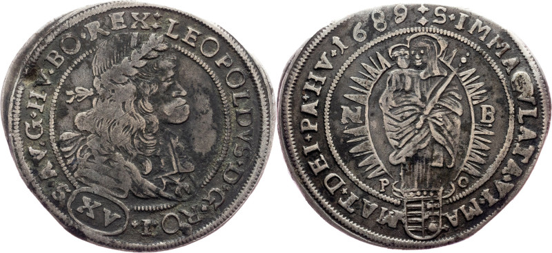 Leopold I., 15 Kreuzer 1689, Nagybanya Leopold I., 15 Kreuzer 1689, Nagybanya, 6...