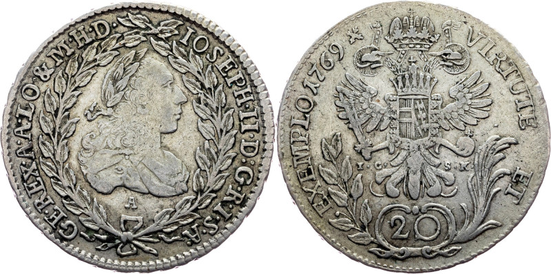 Joseph II., 20 Kreuzer 1769, A Joseph II., 20 Kreuzer 1769, A, 6,588 g, Ag, tone...