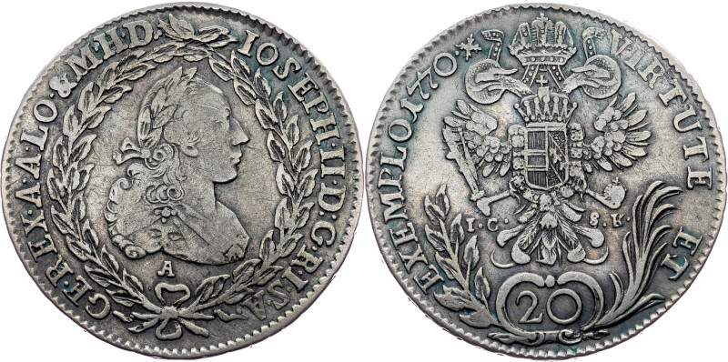 Joseph II., 20 Kreuzer 1770, A Joseph II., 20 Kreuzer 1770, A, 6,493 g, Ag, tone...