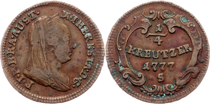 Maria Theresia, 1/4 Kreuzer 1777, S Maria Theresia, 1/4 Kreuzer 1777, S, 2,585 g...