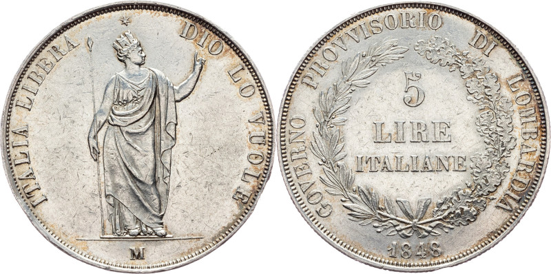 Kingdom of Lombardy, 5 Lire 1848, M Italy, Kingdom of Lombardy, 5 Lire 1848, M, ...