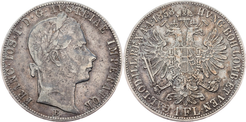 Franz Joseph I., 1 Gulden 1858, B Franz Joseph I., 1 Gulden 1858, B, 12,203 g, A...