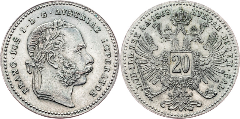 Franz Joseph I., 20 Kreuzer 1868, Vienna Franz Joseph I., 20 Kreuzer 1868, Vienn...