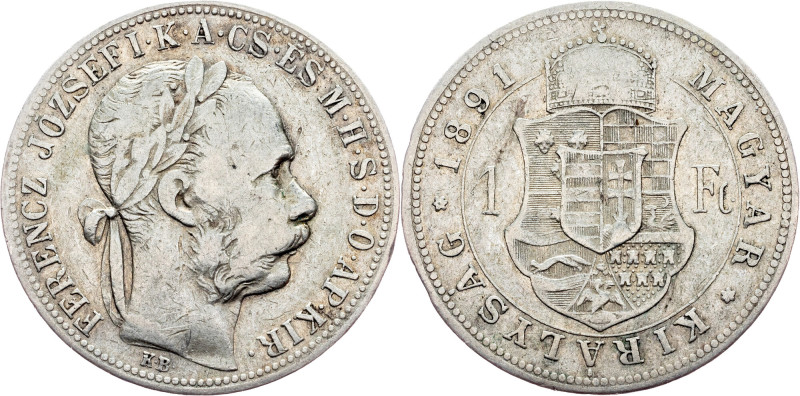 Franz Joseph I., 1 Forint 1891, KB Franz Joseph I., 1 Forint 1891, KB, 12,294 g,...