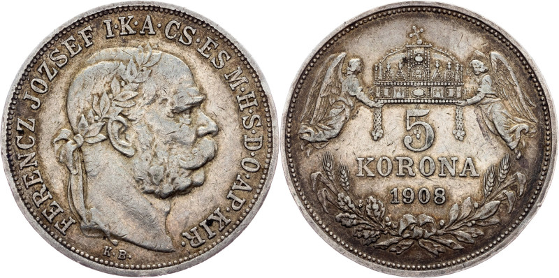 Franz Joseph I., 5 Korona 1908, KB Franz Joseph I., 5 Korona 1908, KB, 24,018 g,...