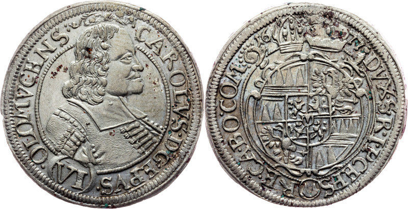 Charles II. of Liechtenstein, 6 Kreuzer 1677, Kremsier Olmutz, Charles II. of Li...