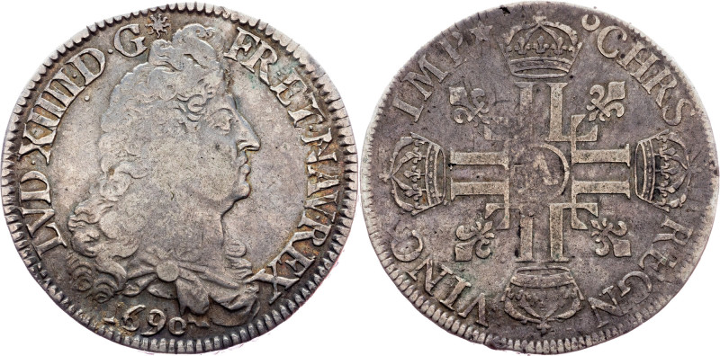 Louis XIV., 1 Ecu 1690, A France, Louis XIV., 1 Ecu 1690, A, 26,653 g, Ag, Ciani...