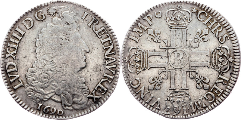 Louis XIV., 1 Ecu 1690, B France, Louis XIV., 1 Ecu 1690, B, 27,111 g, Ag, Ciani...