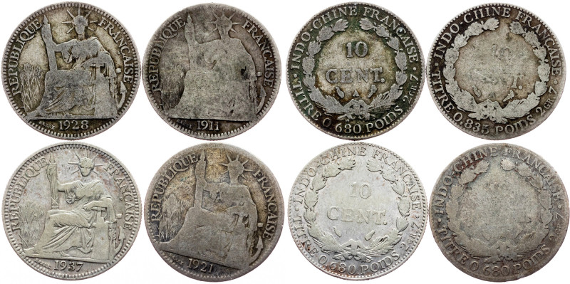 French Indochina, 10 Cents 1911, 1921, 1928, 1937 French Indochina, French Indoc...