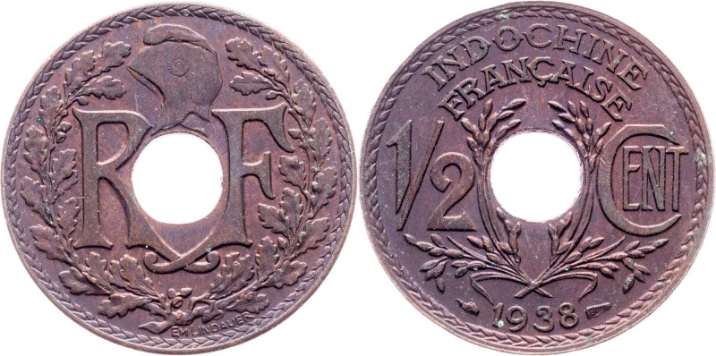 French Indochina, 1/2 Cent 1938, Paris French Indochina, French Indochina, 1/2 C...