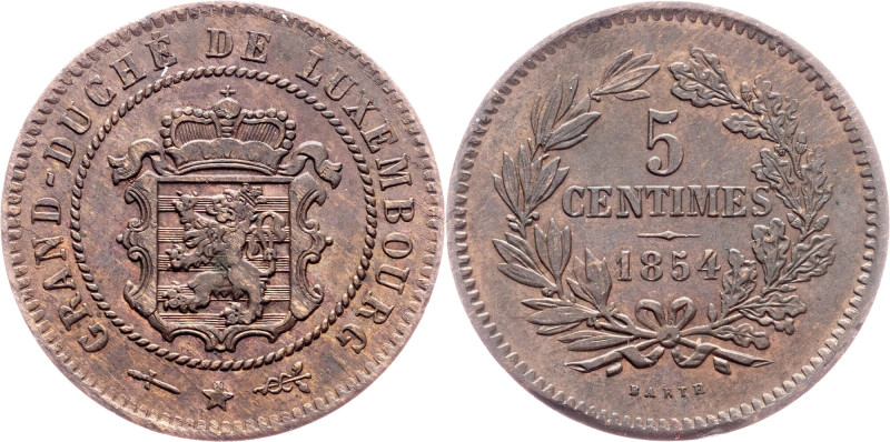 William III., 5 Centimes 1854, Brussels Luxembourg, William III., 5 Centimes 185...