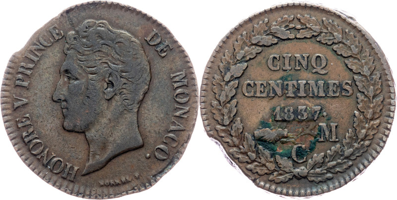 Honore V., 5 Centimes 1837, CM Monaco, Honore V., 5 Centimes 1837, CM, 9,255 g, ...