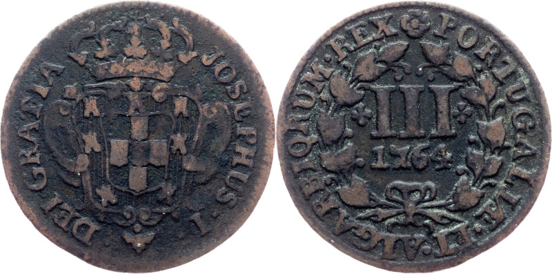 Jose I., 3 Reis 1764 Portugal, Jose I., 3 Reis 1764, 3,534 g, Copper, KM# 241.1,...