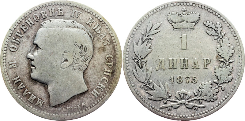 Milan Obrenović IV., 1 Dinar 1875 Serbia, Milan Obrenović IV., 1 Dinar 1875, 4,8...