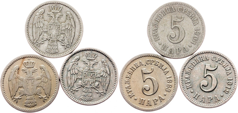 Serbia, 5 Para 1883, 1904, 1912 Serbia, Serbia, 5 Para 1883, 1904, 1912, 8,979 g...