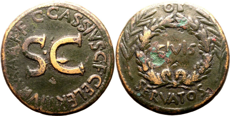 Roman Empire Augustus 16 BC Æ Sestertius Very Fine; minor corrosion to obv., spl...