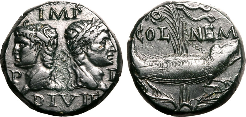 Roman Provincial: Gaul, Nemausus Augustus with Agrippa AD 10-14 Æ As Extremely F...
