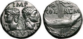 Roman Provincial: Gaul, Nemausus Augustus with Agrippa AD 10-14 Æ As Extremely Fine; tooled somewhat, scratches to obv., two bold portraits
