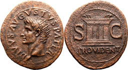 Roman Empire Divus Augustus AD 22-30 Æ As Good Very Fine; struck on a broad flan, featuring a striking portrait of the deified Augustus