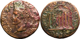 Roman Provincial: Hispania, Tarraco Tiberius after AD 15 Æ Sestertius Good Very Fine; obv. edge and face damage between 12-3h