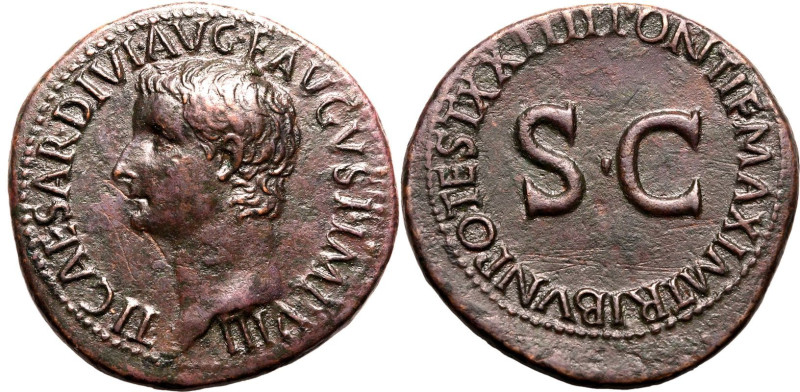 Roman Empire Tiberius AD 21-22 Æ As About Extremely Fine; minor cleaning marks, ...