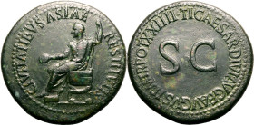 Roman Empire Tiberius AD 22-23 Æ Sestertius Extremely Fine; smoothed fields, otherwise an outstanding example with a glossy, green patina