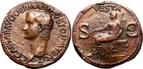 Roman Empire Caligula AD 37-38 Æ As About Extremely Fine; smoothed and tooled