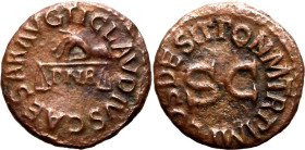 Roman Empire Claudius AD 41 Æ Quadrans About Very Fine; slightly wavy flan
