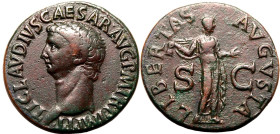 Roman Empire Claudius AD 50-54 Æ As Very Fine; boasting an attractive green/brown patina