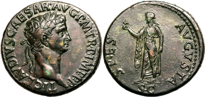 Roman Empire Claudius AD 50-54 Æ Sestertius Extremely Fine; a stellar example, e...